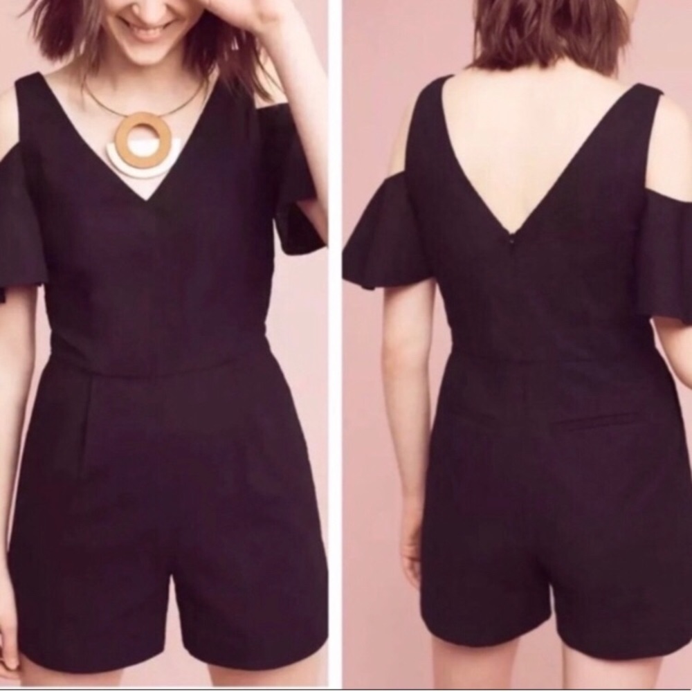Anthropologie Elevenses Black Cold Shoulder Romper - Picture 3 of 8